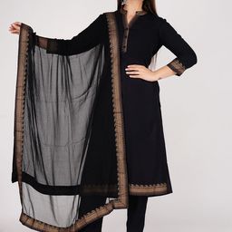 rf clothes Ethnic Motifs Printed Mandarin Collar Straight Kurta With Trousers & Dupatta-22