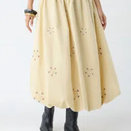 Bombay Paisley by Westside Beige Embroidered Cotton Bubble Skirt-picture-37