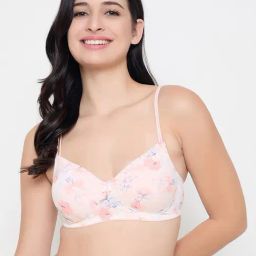 Clovia Pink Polyamide Regular Fit Floral Print Bra-picture-27