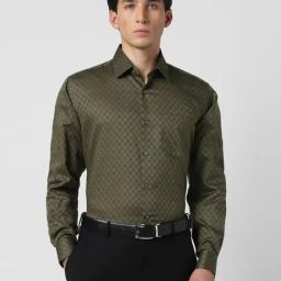 Van Heusen Green Cotton Regular Fit Textured Shirt-image-44