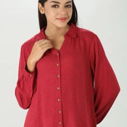 Mustard Red Textured Shirt-image-78