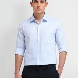Arrow Blue Cotton Slim Fit Printed Shirt-image-9