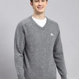 Monte Carlo Grey Wool Blend Regular Fit Solid Pullover-3