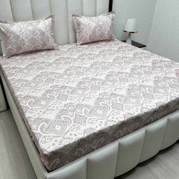 Pure Decor Royal Passion Pink Printed Pure Cotton 300TC Queen Bedsheet Set 2.28m x 2.54m-picture-13