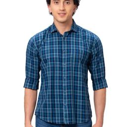 Park Avenue Bright Blue Cotton Slim Fit Checks Shirt-picture-35