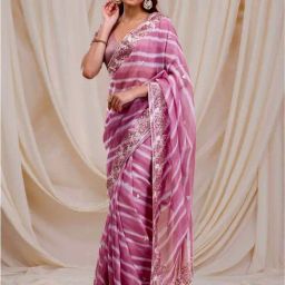 Odette Mauve Embroidered Saree with Unstitched Blouse-picture-18