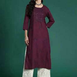Indo Era Purple Embroidered Straight Kurta-image-1