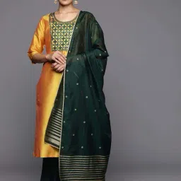 Libas Yellow & Green Embroidered Kurta Pant Set With Dupatta-image-90