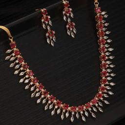 Saraf RS Jewellery Gold Toned Red Kemp Stone Studded Statement Jewellery Set-11