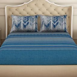 Spaces Geometric Blue 144 TC Cotton King Bedsheet with 2 Pillow Covers-image-90