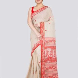 Pinkloom Beige & Red Cotton Woven Saree-picture-36