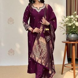 KALINI Women Ethnic Motifs Printed Cotton Kurta with Trousers & Dupatta-image-43