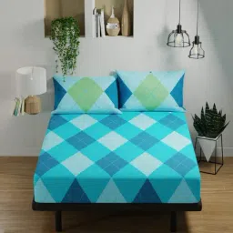 Bianca PLATINUM Geometric Blue 144 TC Cotton Double Bedsheet with 2 Pillow Covers-image-97