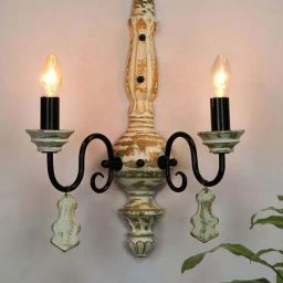 FOS LIGHTING Distressed White & Black Wood Double Light Candelabra Wall Sconce-image-19