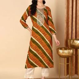 Vaamsi Mustard Printed Straight Kurta-image-83