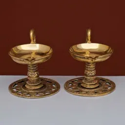 Ekaa Handicrafts Brass Pooja / Puja Diya Oil Lamp (Set Of 2)-picture-33