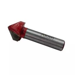 AKARI Router V Type Slotting Cutter Bit 8 mm Shank Size Red & Chrome for Routing in Wood, RB-74-20
