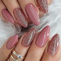 Vembley Set Of 24 Glossy Pink Silver Glitter Resusable Almond Shape Press On Nails-image-67