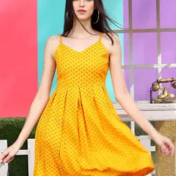 Sera Yellow Printed A-Line Dress-picture-15
