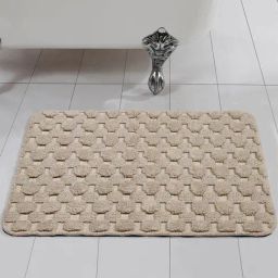 Saral Home YANO Geometric Beige Cotton Antiskid Bath Mat-17