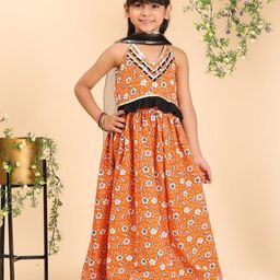 Cutiekins Girls Floral Printed Cotton Gota Patti Ready to Wear Lehenga, Choli With Dupatta-image-98