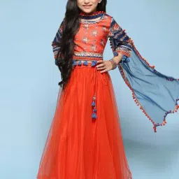 BIBA Girls Kids Red & Blue Cotton Printed Top Set-image-89