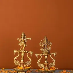 Ekaa Handicrafts Brass Ganesh &laxmi Diya Set-picture-8