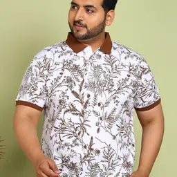 METRONAUT PLUS Men Plus Size Floral Printed Polo Collar Cotton T-shirt-picture-41