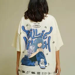 BURGER BAE Unisex Printed Round Neck Drop-Shoulder Sleeves Oversized Cotton T-shirt-image-82