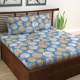 Divine Casa Floral Blend Cotton Double Bedsheet with 2 Pillow Covers - Blue & Beige-image-41