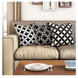 SEJ by Nisha Gupta Geometric Premium 16 by 16 Cushion Covers Set of 3 - Black-24