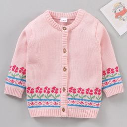 Babyhug 100% Organic Cotton Full Sleeves Sweater Floral Design - Pink-image-68