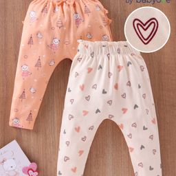 Babyoye Cotton Full Length Diaper Leggings Multiprint Pack of 2 - Orange Cream-image-96