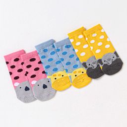 Cute Walk by Babyhug Non Terry Cotton Knit Ankle Length Anti Bacterial Socks Wild Animal Design Pack of 3 - Pink & Yellow-image-86