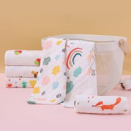 Elementary Reusable Muslin Cotton Square Nappy Set Large Pack of 4 - Multicolor (Assorted Designs)-4