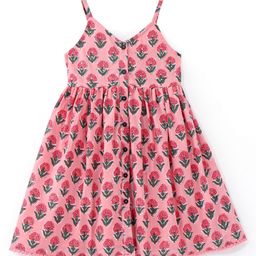 Babyhug Cotton Sleeveless  Ethnic Dress Floral Printed with Sequenced at Yoke  - Pink-image-83