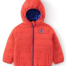 Babyhug Nylon Woven Full Sleeves Reversible Hooded Jacket - Orange-28