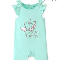 Babyoye 100% Cotton With Eco Jiva Finish Solid Dyed Sleeveless Romper With Teddy Embroidery - Mint Green-image-102