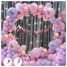 Puchku Happy birthday Net Curtain  LED Light 80 Pcs Combo for Kids pastel décor Butterfly Theme  birthday party first 1st  2nd 5th  10th-10