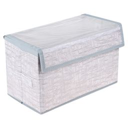 Kuber Industries Drawer Storage Box  Clothes Drawer Organizer with Handle  Transparent Lid with Velcro  Wardrobe Organizer for Books  Jute Printed Dhakkan Storage Box  Medium  Gray-58