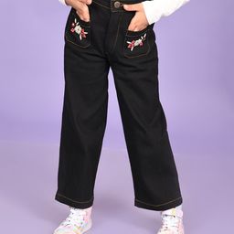 Superminis Floral Embroidered Denim Jeans - Black-image-38