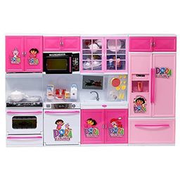 Lattice Modern Kitchen Pretend Play Set with Light & Sound4 Compartment Cooking Toy for Kids- Pink-20