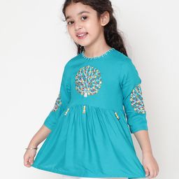 ISHTI Rayon Three Fourth Sleeves Floral Embroidered Peplum Top - Rama-image-59