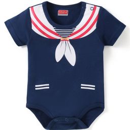 Babyhug 100% Cotton Knit Half Sleeves Onesie with Sailor Print - Navy Blue-image-79