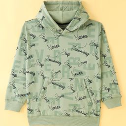 Doreme Fleece Full Sleeves Hooded Sweatshirt Text Print -  Green-image-13