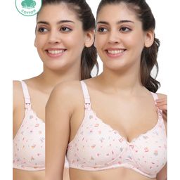 Inner Sense Organic Cotton Pack Of 2 Sleeveless Floral Printed Full Coverage Anti Odour With Anti Microbial Maternity Bras - Pink-image-77