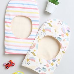 BUMZEE Interlock Pack Of 2 Unicorn & Striped Printed Monkey Caps - Cream-picture-13