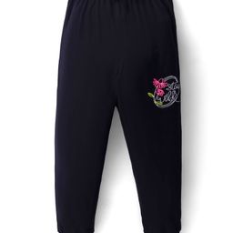Doreme Single Jersey Knit Full Length Lounge Pants With Text & Floral Print - Black-image-80