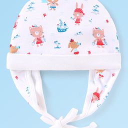 Babyhug 100% Cotton Knit Cap With Animals Print - Off White-image-50