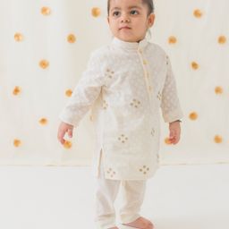 Tiber Taber Cotton Full Sleeves Floral Embroidered Kurta Pyjama Set - Cream-image-55